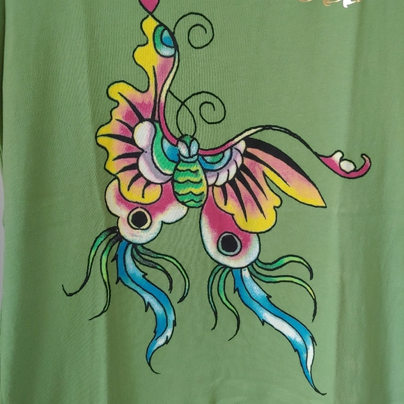 Ed Hardy Designs Short Sleeve T-Shirt Green Vintage Butterfly Size Medium - Picture 7 of 12